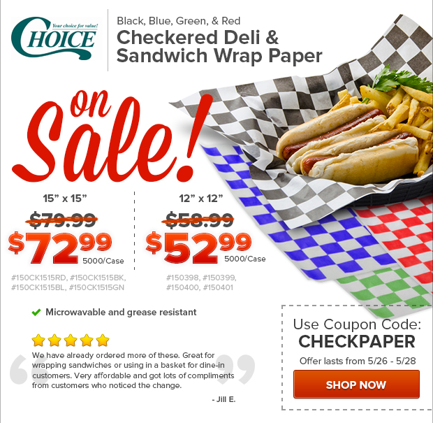 Choice Checkered Deli and Sandwich Wrap Paper on Sale
