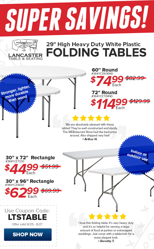 Lancaster Table and Seating Plastic Folding Tables on Sale!