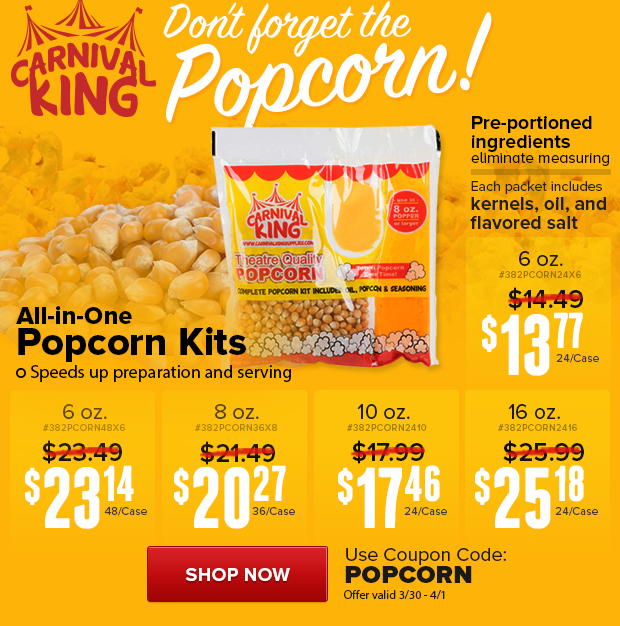 Carnival King All-In-One Popcorn Kits on Sale!