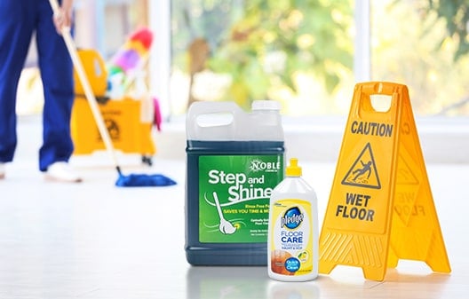 image of mop and cleaning products