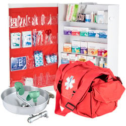 First Aid Supplies and eye wash station