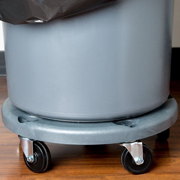 Trash can on a trash can dolly