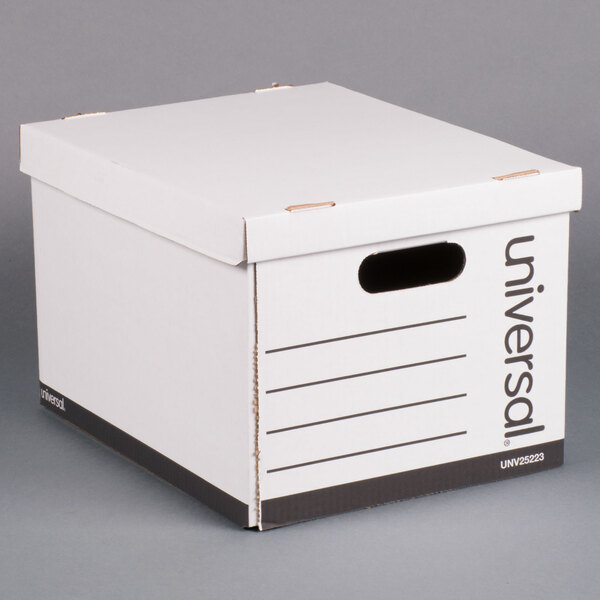 Universal UNV25223 15" x 12" x 9 7/8" White Economy Corrugated Storage Box with Lift-Off Lid - 10/Case