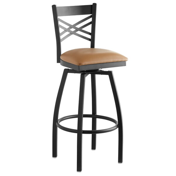 Bar Height Black Swivel Chair, Metal And Wood Counter Height Stools With Backs