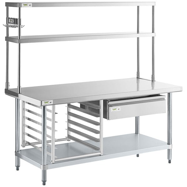 Overshelf Drawer Pot Rack, Stainless Steel Work Table With Shelves And Drawers