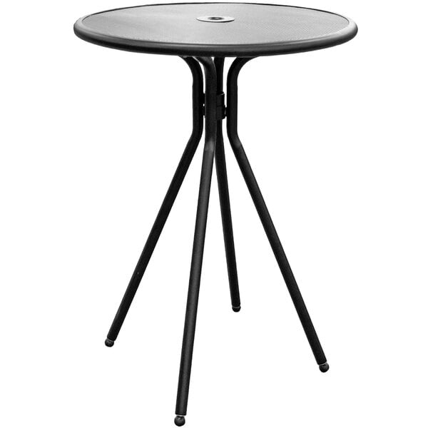 Black Round Bar Height Outdoor Table, Bar Height Outdoor Table With Umbrella Hole