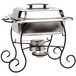 Choice 4 Qt. Half Size Chafer Set with Black Wrought Iron Stand and Black Plastic Lid Handle Main Thumbnail 1