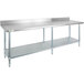 Regency 24" x 96" 18-Gauge 304 Stainless Steel Commercial Work Table with 4" Backsplash and Galvanized Undershelf Main Thumbnail 3