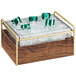 Cal-Mil 3702-10-46 Mid-Century Brass Metal and Wood Ice Housing with Clear Plastic Pan - 11" x 14" x 7" Main Thumbnail 1