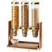 Cal-Mil 3720-46 Mid-Century 4.5 Liter Walnut and Brass Triple Canister Cereal Dispenser Main Thumbnail 1