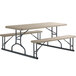 Lancaster Table & Seating 30"x 72" Rectangular Brown Faux Wood Folding Picnic Table with Attached Benches Main Thumbnail 1