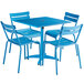 Lancaster Table & Seating 32" x 32" Blue Powder-Coated Aluminum Dining Height Outdoor Table with Umbrella Hole and 4 Side Chairs Main Thumbnail 3