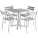 Lancaster Table & Seating 32" x 32" Silver Powder-Coated Aluminum Dining Height Outdoor Table with Umbrella Hole and 4 Arm Chairs Main Thumbnail 3