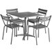 Lancaster Table & Seating 32" x 32" Matte Gray Powder-Coated Aluminum Dining Height Outdoor Table with Umbrella Hole and 4 Arm Chairs Main Thumbnail 3