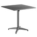 Lancaster Table & Seating 32" x 32" Matte Gray Powder-Coated Aluminum Dining Height Outdoor Table with Umbrella Hole and 4 Arm Chairs Main Thumbnail 4