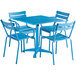 Lancaster Table & Seating 32" x 32" Blue Powder-Coated Aluminum Dining Height Outdoor Table with Umbrella Hole and 4 Arm Chairs Main Thumbnail 3