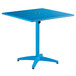 Lancaster Table & Seating 32" x 32" Blue Powder-Coated Aluminum Dining Height Outdoor Table with Umbrella Hole and 4 Arm Chairs Main Thumbnail 4
