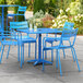 Lancaster Table & Seating 32" x 32" Blue Powder-Coated Aluminum Dining Height Outdoor Table with Umbrella Hole and 4 Arm Chairs Main Thumbnail 1