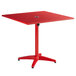 Lancaster Table & Seating 36" x 36" Red Powder-Coated Aluminum Dining Height Outdoor Table with Umbrella Hole and 4 Side Chairs Main Thumbnail 4