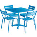 Lancaster Table & Seating 36" x 36" Blue Powder-Coated Aluminum Dining Height Outdoor Table with Umbrella Hole and 4 Side Chairs Main Thumbnail 3