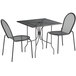 Lancaster Table & Seating Harbor Black 30" Square Dining Height Powder-Coated Steel Mesh Table with Ornate Legs and 2 Side Chairs Main Thumbnail 1