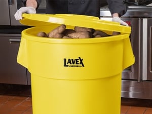 Lavex Janitorial 55 Gallon Yellow Round Commercial Trash Can with Lid ...