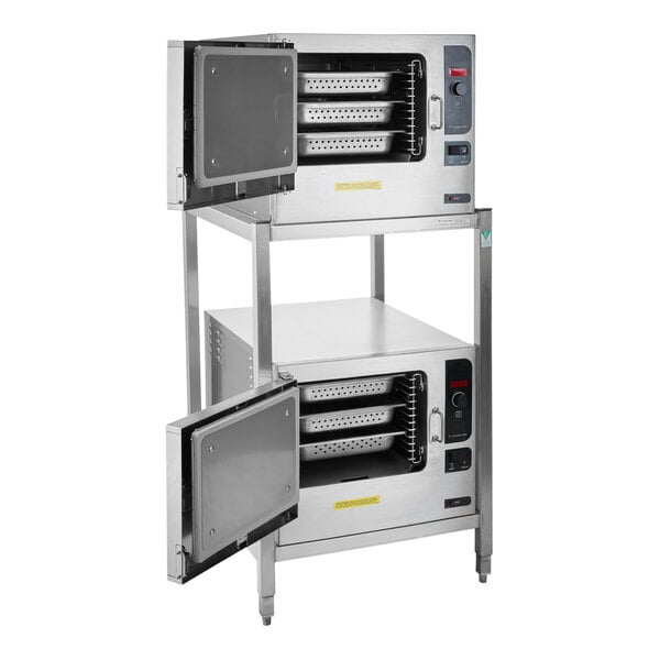 Scratch and Dent Cleveland (2) 22CET3.1 SteamChef 3 Double Deck 6 Pan Electric Floor Steamer - 240V, 1 Phase, 24 kW