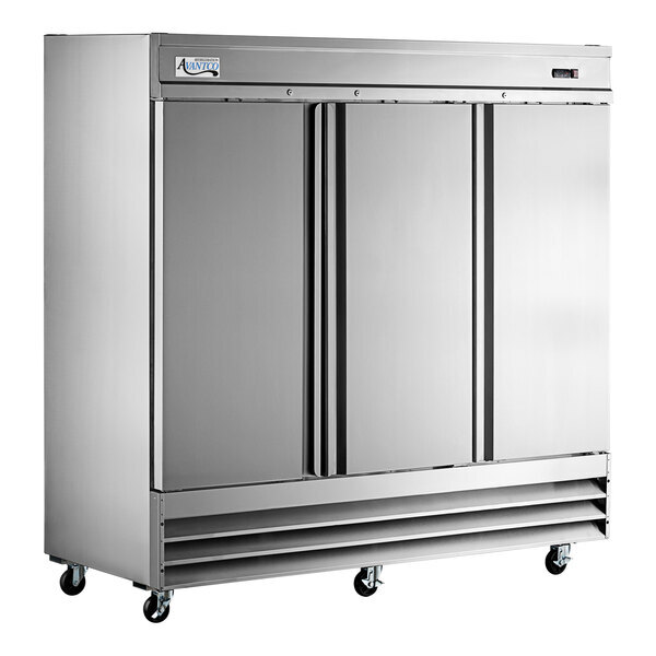 Scratch and Dent Avantco SS-3R-HC 81 5/16" Stainless Steel Solid Door Reach-In Refrigerator