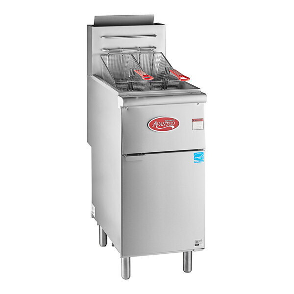 Scratch and Dent Avantco F4-ES-P 45-50 lb. Liquid Propane Stainless Steel Floor Fryer - 85,000 BTU