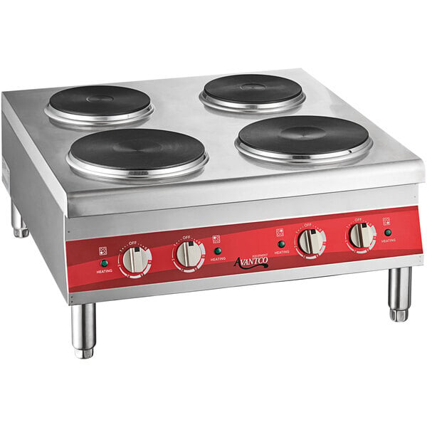 Scratch and Dent Avantco CER-400 4-Burner Solid French-Style Countertop Electric Range - 208/240V, 4200/5600W