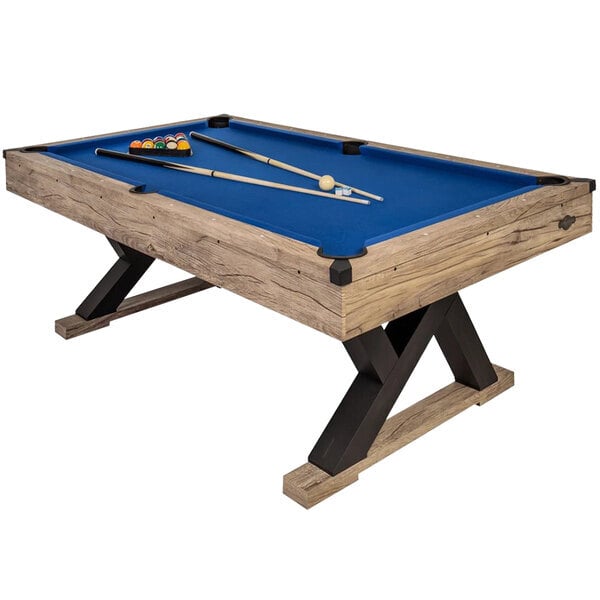 Scratch and Dent American Legend AL3005W Kirkwood 7' Royal Blue Polyester / Rustic Blond Wood Billiard / Pool Table with Accessories