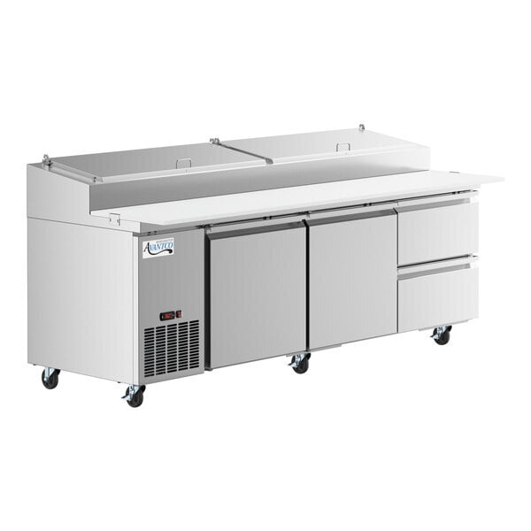 Scratch and Dent Avantco SSPPT-3E 93" 2 Door Refrigerated Pizza Prep Table with 2 Drawers