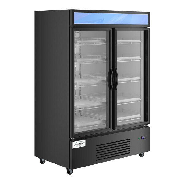 Scratch and Dent Main Street Equipment GMC-49 52 3/4" Black Swing Glass Door Merchandiser Refrigerator - 120V