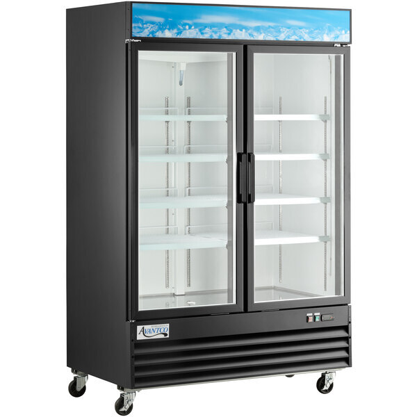 Scratch and Dent Avantco GDC-49-HC 53" Black Customizable Swing Glass Door Merchandiser Refrigerator with LED Lighting