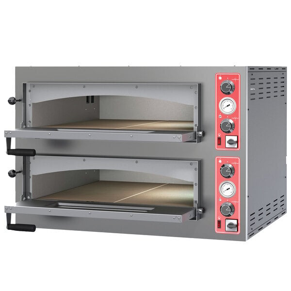 Scratch and Dent Omcan 40636 Electric Countertop 27 5/8" Double Deck Entry Max Series Pizza Oven - 220V, 3 Phase, 11.2 kW