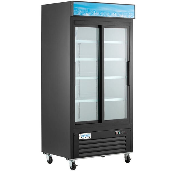 Scratch and Dent Avantco GDS-33-HCB 40" Black Customizable Sliding Glass Door Merchandiser Refrigerator with LED Lighting