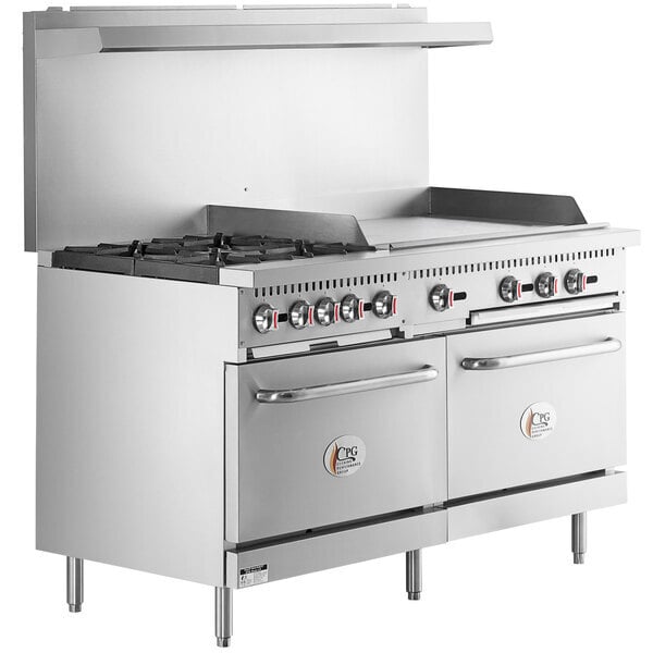 Scratch and Dent Cooking Performance Group S60-G36-L Liquid Propane 4 Burner 60" Range with 36" Griddle and 2 Standard Ovens - 240,000 BTU