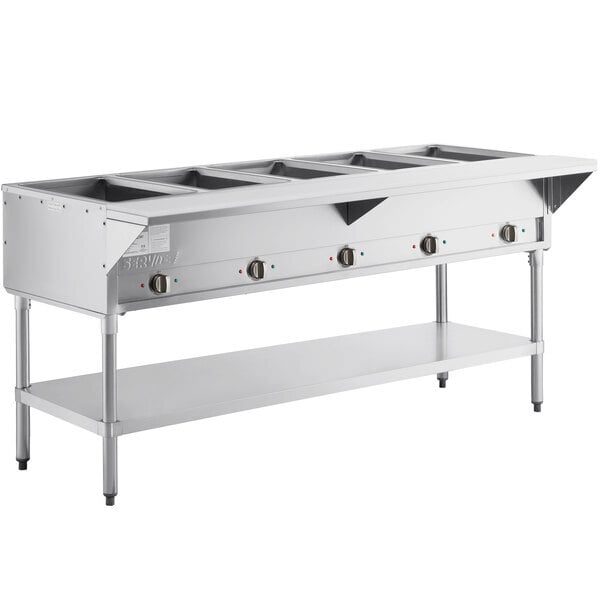 Scratch and Dent ServIt Five Pan Open Well Electric Steam Table with Adjustable Undershelf - 208/240V, 3750W