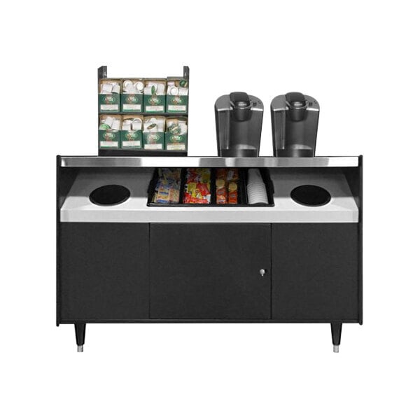 Scratch and Dent All State Manufacturing 49" x 23 1/4" x 34" Coffee Stand with Condiment Tray and Trash Receptacles OCS490 TR SF