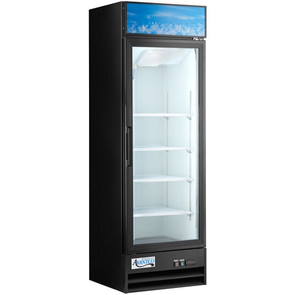 Scratch and Dent Avantco GDC-15-HC 25 5/8" Black Customizable Swing Glass Door Merchandiser Refrigerator with LED Lighting