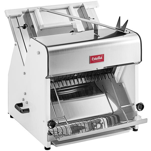 Scratch and Dent Estella Countertop Bread Slicer with Crumb Tray - 1" Slice Thickness, 18 3/4" Max Loaf Length - 110V, 1/4 hp