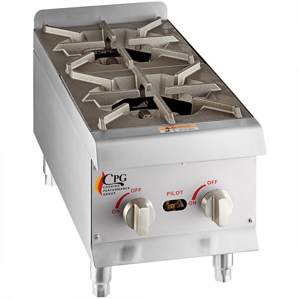 Scratch and Dent Cooking Performance Group R-CPG-12-NL 2 Burner Gas Countertop Range / Hot Plate - 44,000 BTU