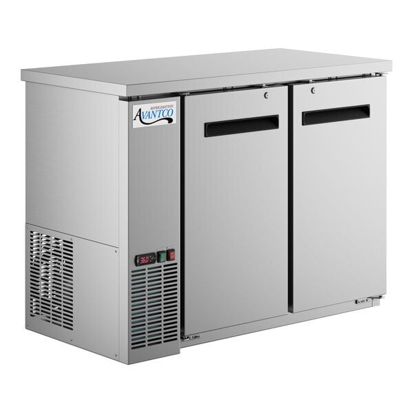 Scratch and Dent Avantco UBB-48-HC-S 48" Stainless Steel Counter Height Narrow Solid Door Back Bar Refrigerator with LED Lighting