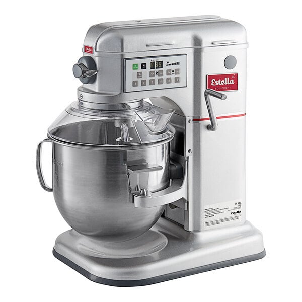 Scratch and Dent Estella EMIX8G Silver 8 Qt. Programmable Bowl Lift Countertop Mixer with Guard & Standard Accessories - 120V, 4/5 hp