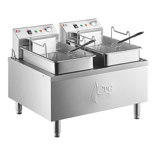 Scratch and Dent Cooking Performance Group EF302 30 lb. Dual Tank Heavy-Duty Electric Countertop Fryer - 208/240V, 8400/11,000W