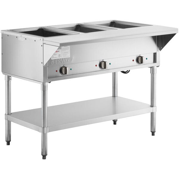 Scratch and Dent ServIt EST-3WS Three Pan Sealed Well Electric Steam Table with Adjustable Undershelf - 120V, 1500W