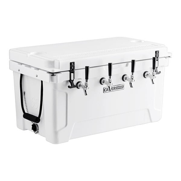Scratch and Dent CaterGator JB65WH4 White 4 Faucet 68 Qt. Insulated Jockey Box with 79 ft. Coils