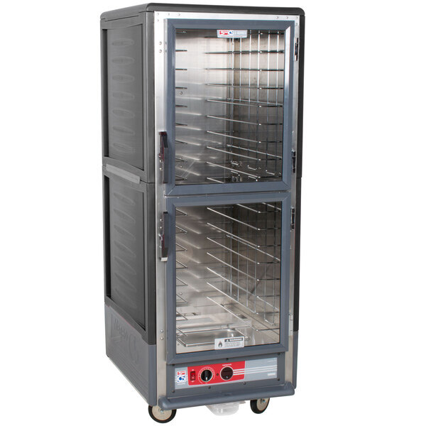 Scratch and Dent Metro C539-HLDC-4 C5 3 Series Insulated Low Wattage Full Size Hot Holding Cabinet with Fixed Wire Slides and Clear Dutch Doors - Gray