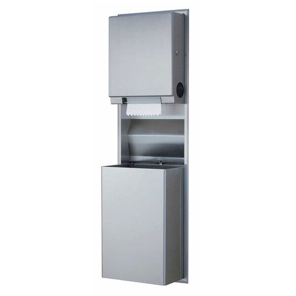 Scratch and Dent Bobrick B-3961 ClassicSeries Recessed Convertible Rectangular Paper Towel Dispenser / Waste Receptacle