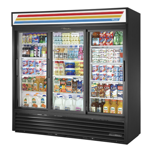Scratch and Dent True GDM-69-HC-LD 78 1/8" Black Refrigerated Sliding Glass Door Merchandiser with LED Lighting